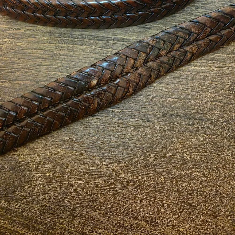 Brighton Braided Leather Belt Men's 42 Brown Brass Buckle Woven Western Casual